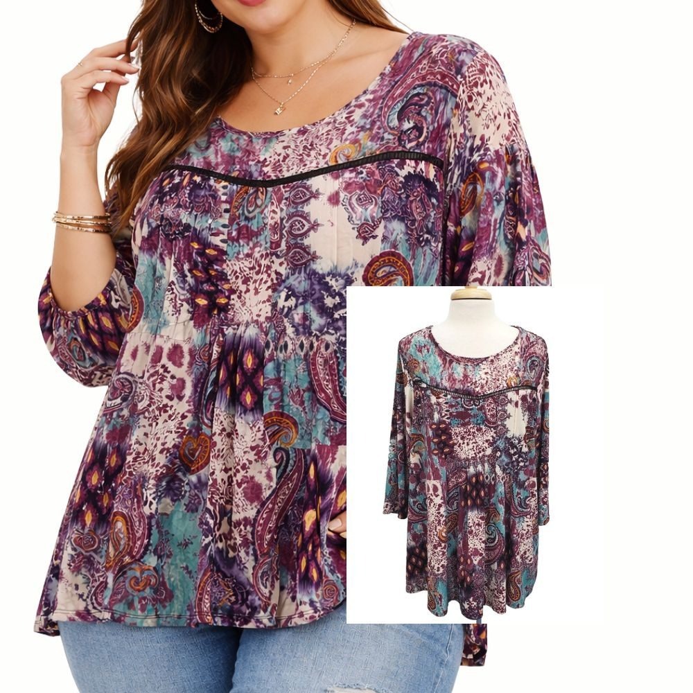 Cocomo Woman Paisley Boho Lace Tunic Stretch Flowy Top Womens 1X Plus